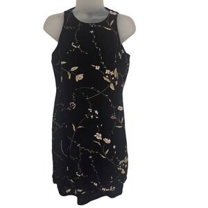 Vintage 90s Rachel Green Dress Size 4 Black Floral Sleeveless Knee Length Sheath